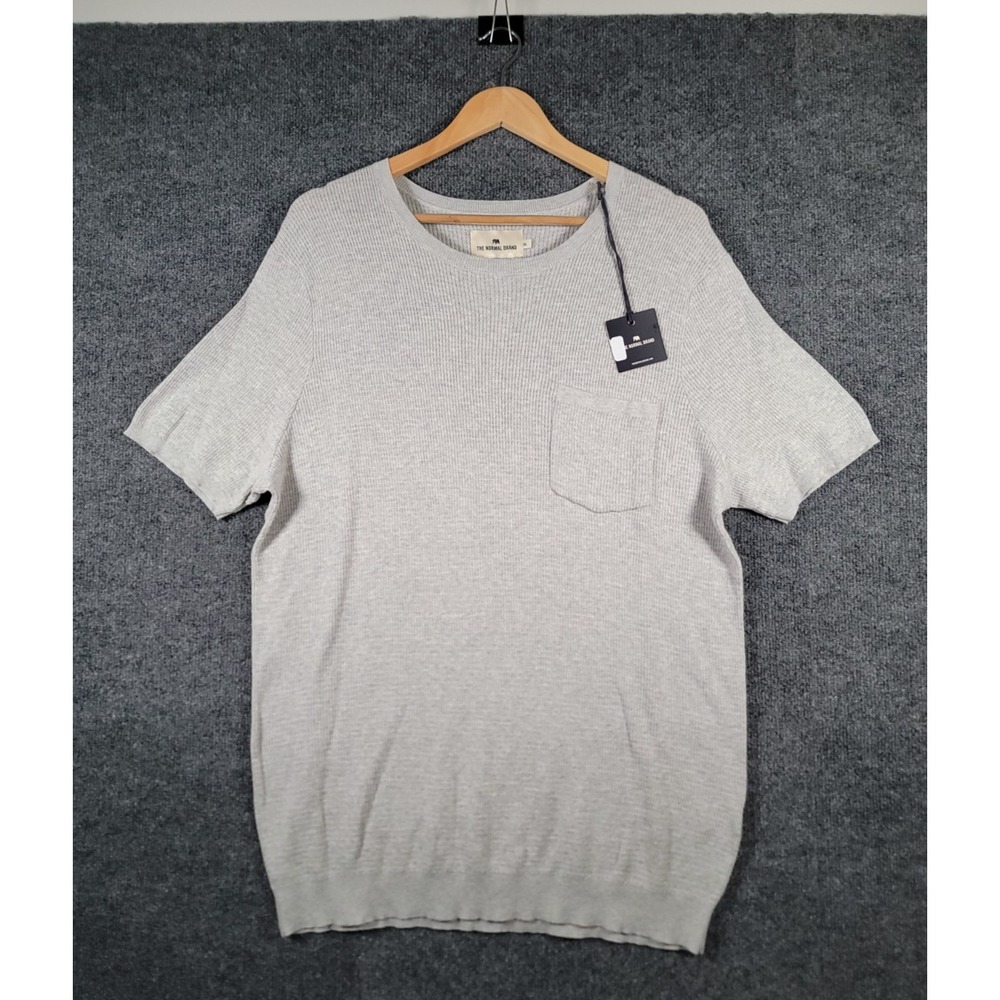 The Normal Brand Waffle Knit Sweater Tee Shirt Mens XL Gray Short Sleeve NWT $80